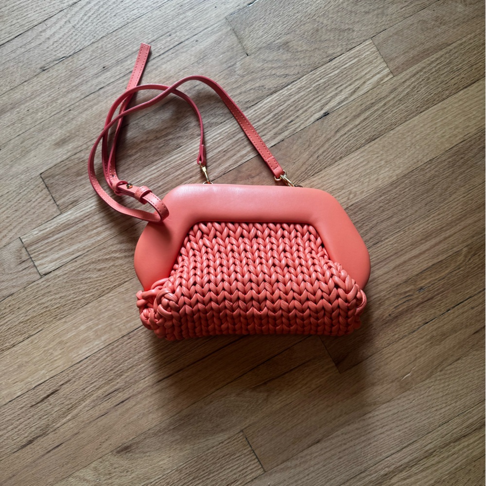 Themoirè Coral Woven Clutch with detachable strap